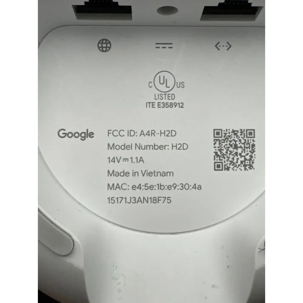 Google Nest Wifi H2D Snow AC2200 Wireless Dual Band Mesh Router With Power